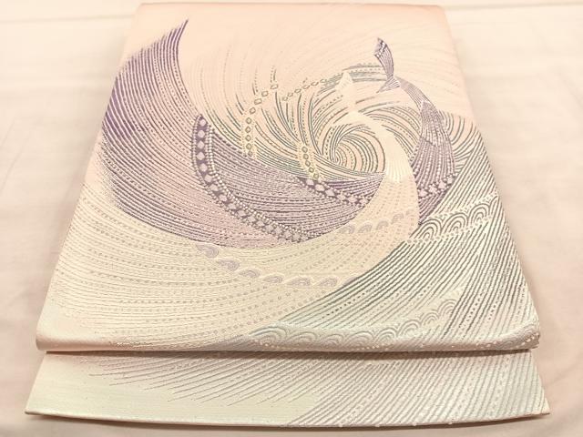 平和屋着物◎六通柄袋帯 唐織 双孔雀文 金糸 正絹 逸品 BAAU8056hv