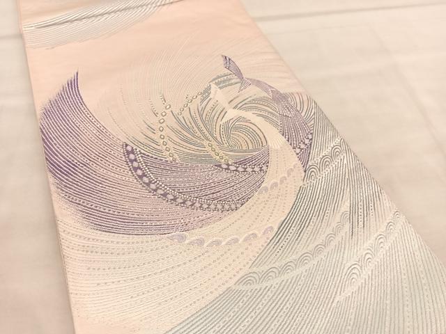 平和屋着物◎六通柄袋帯 唐織 双孔雀文 金糸 正絹 逸品 BAAU8056hv