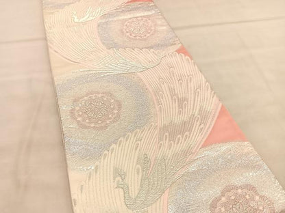 平和屋着物◎六通柄袋帯　唐織　正倉院孔雀文　銀糸　正絹　逸品　BAAU8058hv