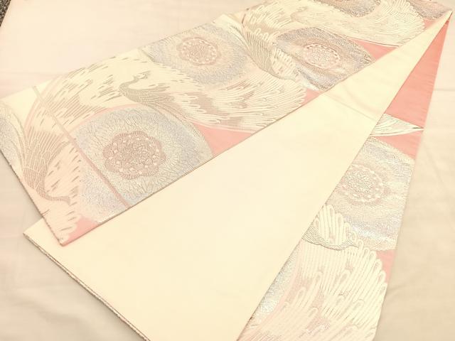 平和屋着物◎六通柄袋帯　唐織　正倉院孔雀文　銀糸　正絹　逸品　BAAU8058hv