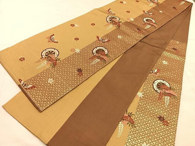 平和屋着物◎六通柄袋帯　唐織　源氏車花蝶松文　金糸　正絹　逸品　BAAU8060hv