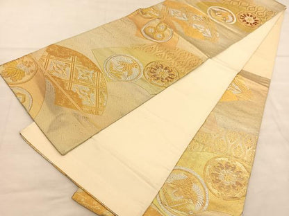平和屋着物◎六通柄袋帯 地紙鶴花丸文 金銀糸 正絹 逸品 BAAU8061hv