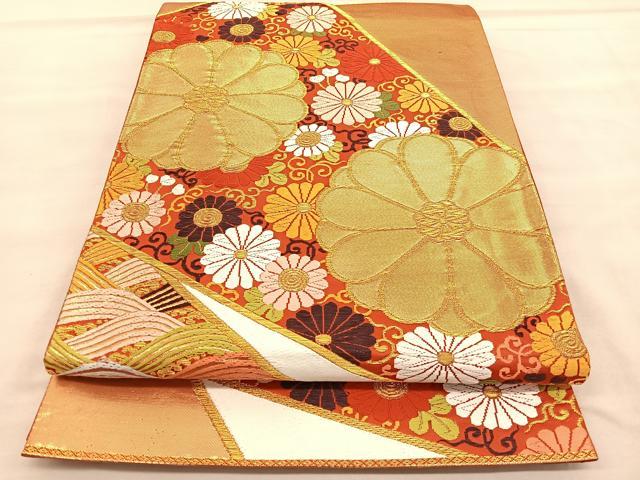 平和屋着物◎六通柄袋帯　唐織　菊唐草文　金糸　正絹　逸品　BAAU8064hv