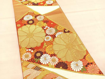 平和屋着物◎六通柄袋帯　唐織　菊唐草文　金糸　正絹　逸品　BAAU8064hv