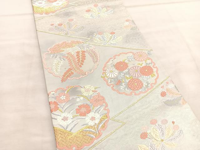 平和屋着物◎六通柄袋帯 唐織 松皮菱雪輪花文 金糸 正絹 逸品 BAAU8070hv