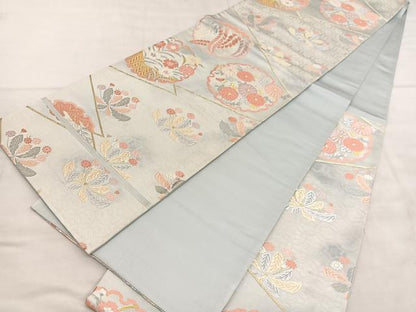 平和屋着物◎六通柄袋帯 唐織 松皮菱雪輪花文 金糸 正絹 逸品 BAAU8070hv