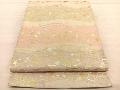 平和屋着物◎六通柄袋帯　箔散らし文様　しいぶれ錦　金銀糸　正絹　逸品　BAAU8091hv