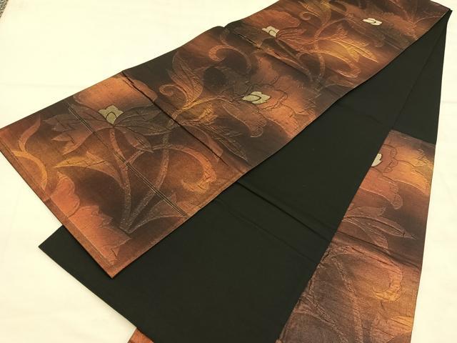 平和屋着物◎六通柄袋帯 ふくれ織 更紗花文 金糸 正絹 逸品 BAAU8099hv