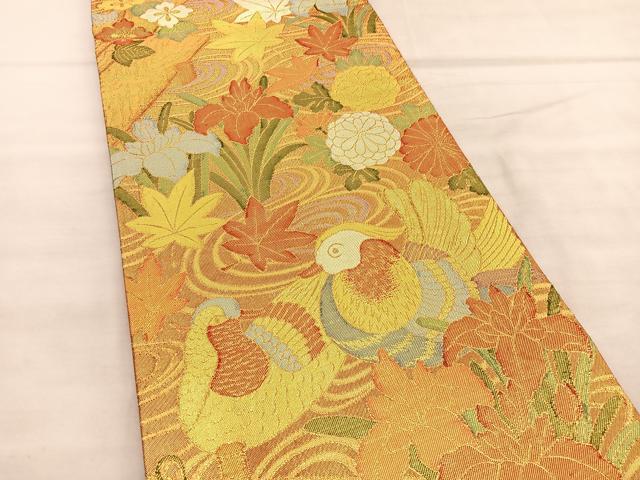 平和屋着物◎佐賀錦 六通柄袋帯 竜田川鴛鴦花文 金糸 正絹 逸品 BAAU8104hv