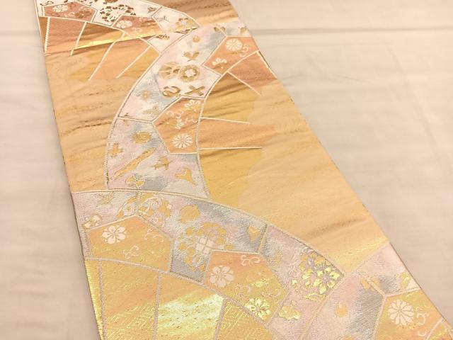 平和屋着物◎六通柄袋帯　唐織　宝尽くし　源氏車花文　金銀糸　正絹　逸品　BAAU8135hv