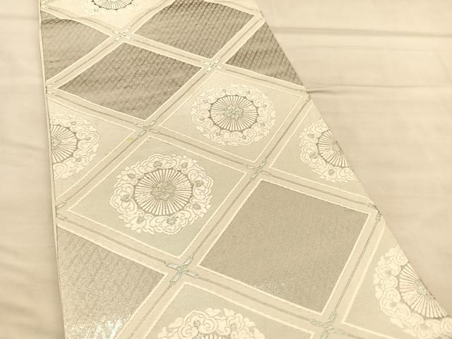 平和屋着物◎六通柄袋帯　唐織　菱天井花文　九百白眉錦　銀糸　正絹　逸品　BAAU8137hv