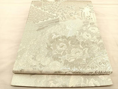 平和屋着物◎六通柄袋帯　唐織　桃山屏風花鳥文　プラチナ箔　正絹　逸品　BAAU8139hv