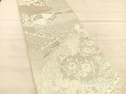 平和屋着物◎六通柄袋帯　唐織　桃山屏風花鳥文　プラチナ箔　正絹　逸品　BAAU8139hv