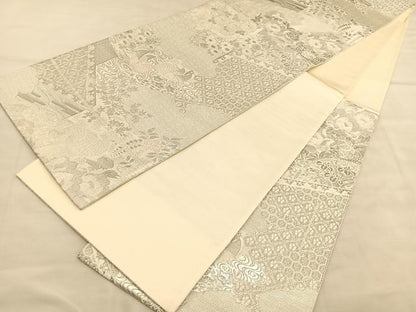 平和屋着物◎六通柄袋帯　唐織　桃山屏風花鳥文　プラチナ箔　正絹　逸品　BAAU8139hv