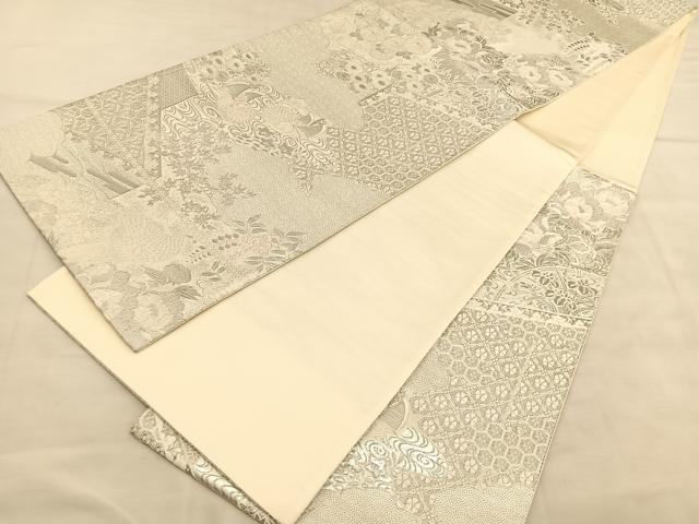 平和屋着物◎六通柄袋帯　唐織　桃山屏風花鳥文　プラチナ箔　正絹　逸品　BAAU8139hv