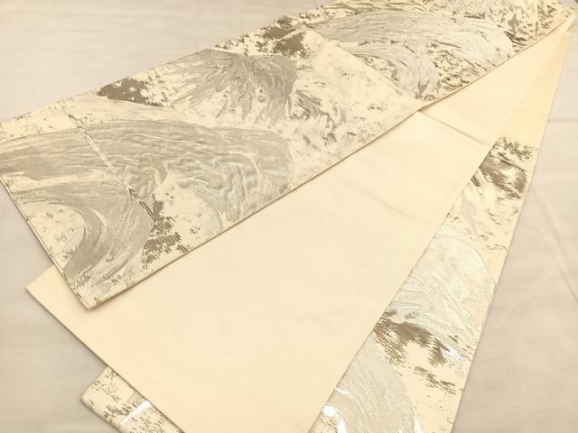 平和屋着物◎六通柄袋帯　重山文　銀糸　正絹　逸品　BAAU8143hv