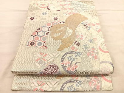 平和屋着物◎六通柄袋帯　唐織　束ね熨斗有職花文　プラチナ本銀二重織　正絹　逸品　BAAU8145hv