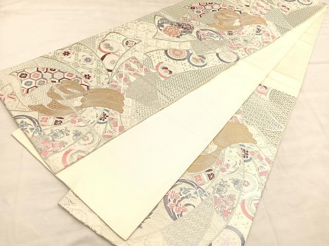平和屋着物◎六通柄袋帯　唐織　束ね熨斗有職花文　プラチナ本銀二重織　正絹　逸品　BAAU8145hv