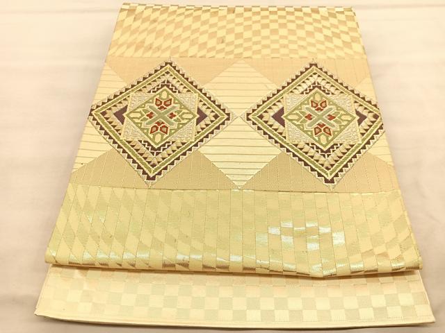 平和屋着物◎太鼓柄　京袋帯　唐織　菱文　金銀糸　正絹　逸品　BAAU8156hv