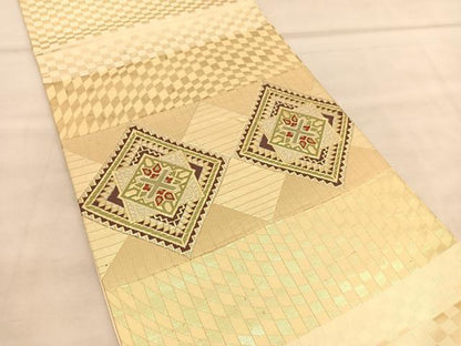 平和屋着物◎太鼓柄　京袋帯　唐織　菱文　金銀糸　正絹　逸品　BAAU8156hv