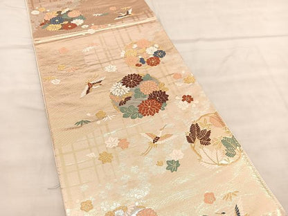 平和屋着物◎六通柄袋帯　唐織　飛鶴花丸文　金銀糸　正絹　逸品　BAAU8180hv