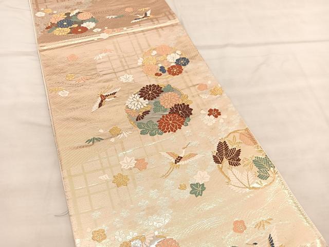 平和屋着物◎六通柄袋帯　唐織　飛鶴花丸文　金銀糸　正絹　逸品　BAAU8180hv