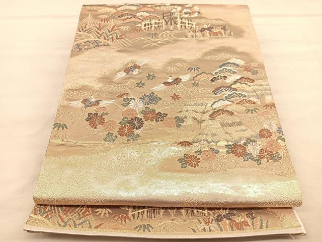 平和屋着物◎六通柄袋帯　唐織　飛鶴御所解松竹梅　金糸　正絹　逸品　BAAU8183hv