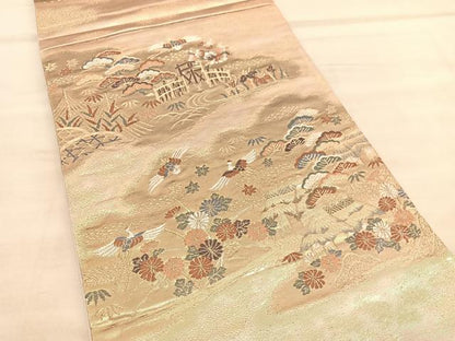 平和屋着物◎六通柄袋帯　唐織　飛鶴御所解松竹梅　金糸　正絹　逸品　BAAU8183hv
