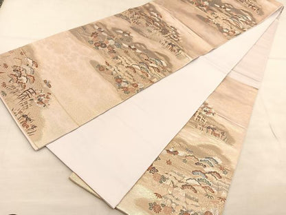 平和屋着物◎六通柄袋帯　唐織　飛鶴御所解松竹梅　金糸　正絹　逸品　BAAU8183hv