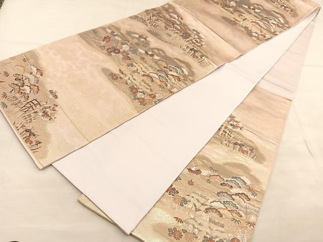 平和屋着物◎六通柄袋帯　唐織　飛鶴御所解松竹梅　金糸　正絹　逸品　BAAU8183hv