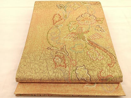 平和屋着物◎太鼓柄袋帯 唐織 花鳥文 金糸 正絹 逸品 BAAU8185hv
