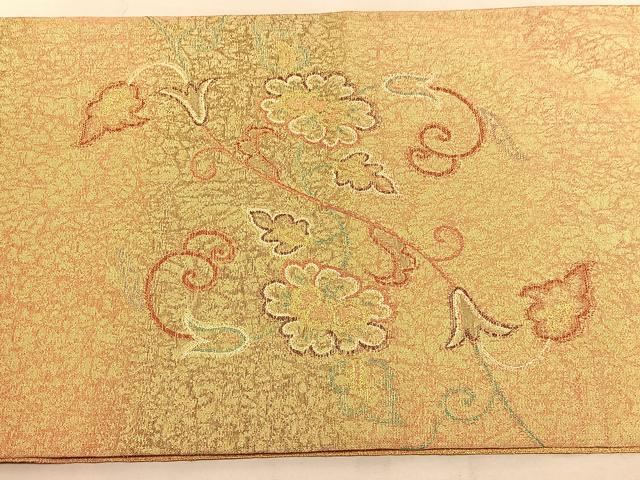平和屋着物◎太鼓柄袋帯 唐織 花鳥文 金糸 正絹 逸品 BAAU8185hv