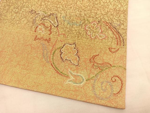 平和屋着物◎太鼓柄袋帯 唐織 花鳥文 金糸 正絹 逸品 BAAU8185hv