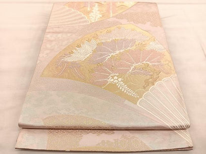 平和屋着物◎六通柄袋帯　唐織　扇面松文　金銀糸　正絹　逸品　BAAU8188hv