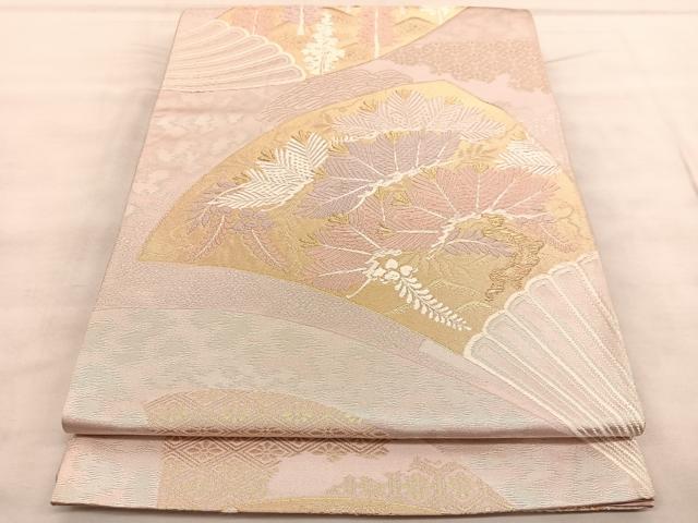 平和屋着物◎六通柄袋帯　唐織　扇面松文　金銀糸　正絹　逸品　BAAU8188hv