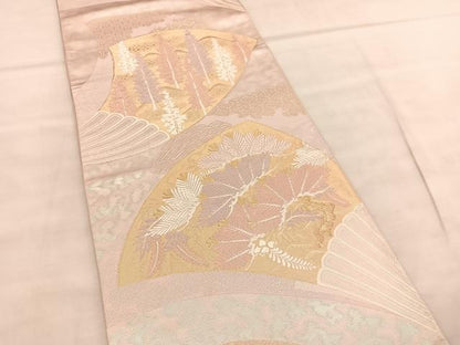 平和屋着物◎六通柄袋帯　唐織　扇面松文　金銀糸　正絹　逸品　BAAU8188hv