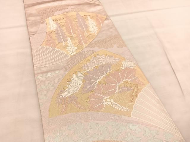 平和屋着物◎六通柄袋帯　唐織　扇面松文　金銀糸　正絹　逸品　BAAU8188hv