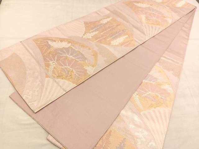 平和屋着物◎六通柄袋帯　唐織　扇面松文　金銀糸　正絹　逸品　BAAU8188hv