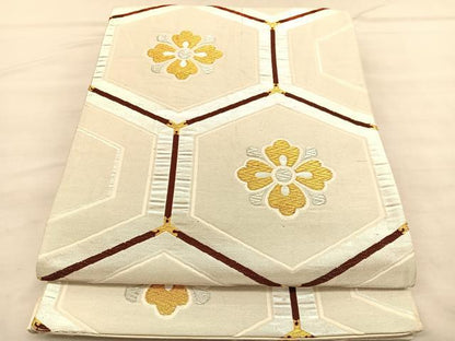 平和屋着物◎六通柄袋帯　唐織　亀甲花文　金銀糸　正絹　逸品　BAAU8200hv