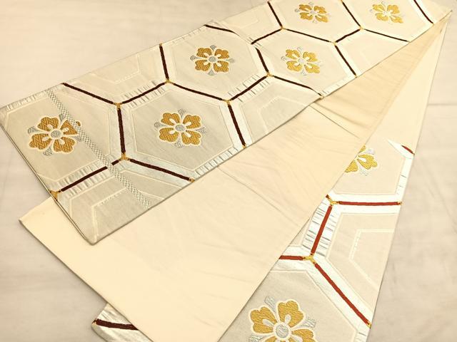平和屋着物◎六通柄袋帯　唐織　亀甲花文　金銀糸　正絹　逸品　BAAU8200hv
