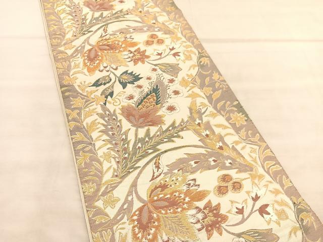 平和屋着物◎六通柄　本袋帯　唐織　更紗花文　金糸　正絹　逸品　BAAU8201hv