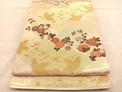 平和屋着物◎六通柄袋帯　唐織　光悦錦　流水花鳥文　金糸　正絹　逸品　BAAU8203hv