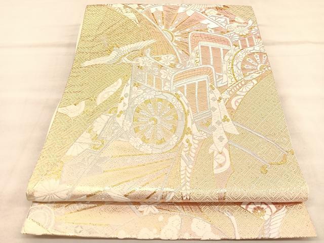 平和屋着物◎六通柄袋帯　唐織　源氏車飛鶴花文　金銀糸　正絹　逸品　BAAU8237hv