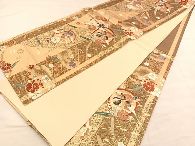 平和屋着物◎六通柄袋帯 唐織 鴛鴦花丸文 金糸 正絹 逸品 BAAU8238hv