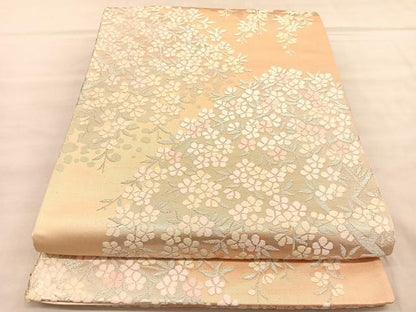 平和屋着物◎六通柄袋帯 唐織 枝垂れ梅文 銀糸 正絹 逸品 BAAU8241hv