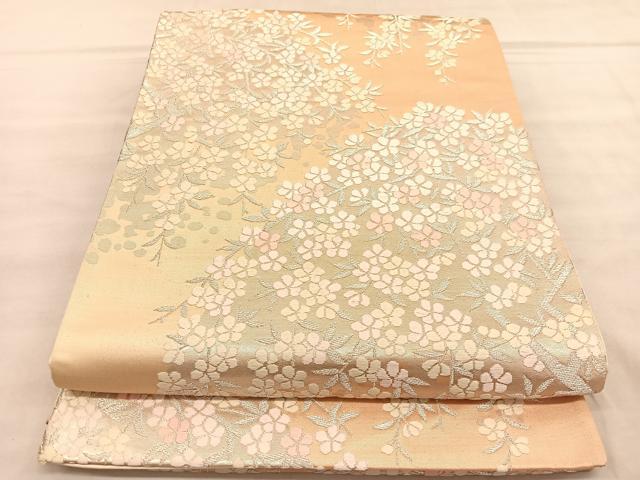 平和屋着物◎六通柄袋帯 唐織 枝垂れ梅文 銀糸 正絹 逸品 BAAU8241hv
