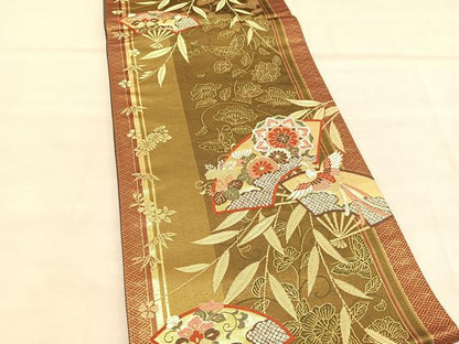 平和屋着物◎六通柄袋帯　唐織　鳳凰地紙花文　金糸　正絹　逸品　BAAU8245hv