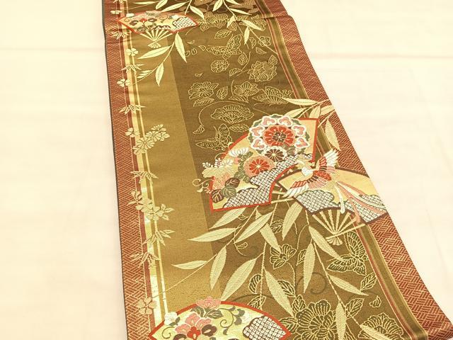 平和屋着物◎六通柄袋帯　唐織　鳳凰地紙花文　金糸　正絹　逸品　BAAU8245hv