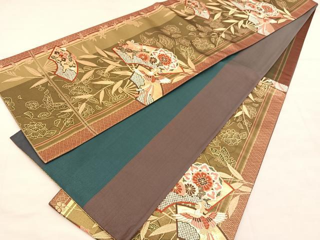 平和屋着物◎六通柄袋帯　唐織　鳳凰地紙花文　金糸　正絹　逸品　BAAU8245hv