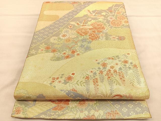 平和屋着物◎宝珠本佐賀錦　六通柄袋帯　飛鶴花文　九百錦　金糸　正絹　逸品　BAAU8248hv